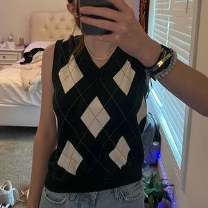 John Galt Brandy Melville Green and White Sweater Vest One size (Worn Once)